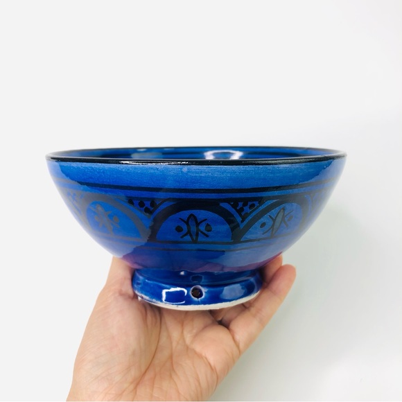 Handmade Moroccan Decor Bowl Royal Blue Pottery Diameter 6.5" Signed ASSACA - Picture 2 of 7